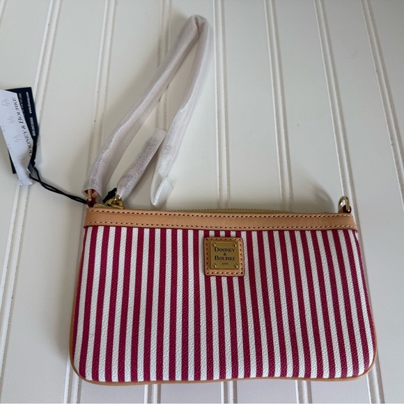 Dooney & Bourke Large Fuchsia Stripe Slim Wristlet Clutch NEW. 1159 - Picture 2 of 3